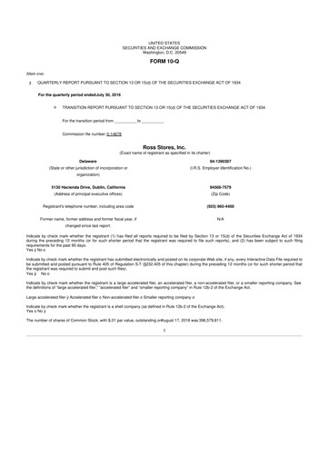 Vorschaubild Ross Stores 10-Q Quartalsbericht 2016 