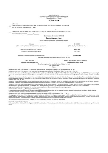 Thumbnail Ross Stores 10-K Annual Report 2018
