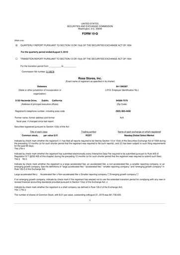 Vorschaubild Ross Stores 10-Q Quartalsbericht 2019 
