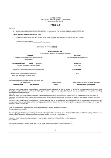 Vorschaubild Ross Stores 10-Q Quartalsbericht  