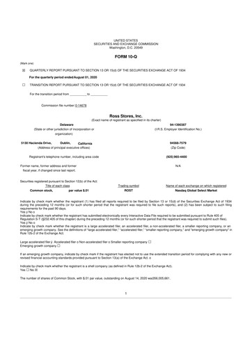 Vorschaubild Ross Stores 10-Q Quartalsbericht  