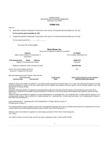 Vorschaubild Ross Stores 10-Q Quartalsbericht 2021 