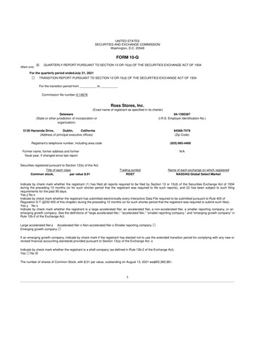 Vorschaubild Ross Stores 10-Q Quartalsbericht 2021 