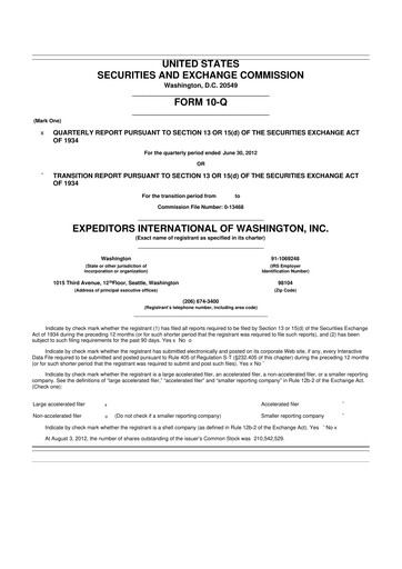 Thumbnail Expeditors International 10-Q Quarterly Report FY2012 
