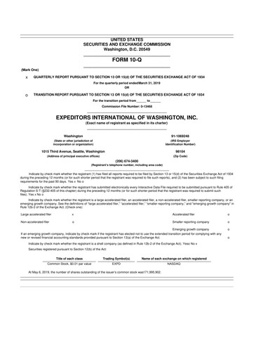 Thumbnail Expeditors International 10-Q Quarterly Report FY2019 