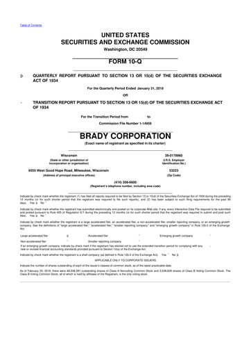 Thumbnail Brady Corporation 10-Q Quarterly Report FY2018 