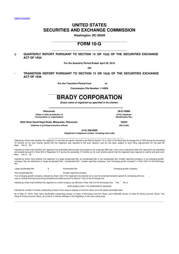 Thumbnail Brady Corporation 10-Q Quarterly Report FY2018 