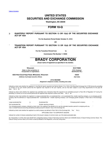 Thumbnail Brady Corporation 10-Q Quarterly Report FY2019 