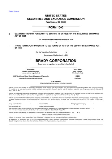 Thumbnail Brady Corporation 10-Q Quarterly Report FY2019 