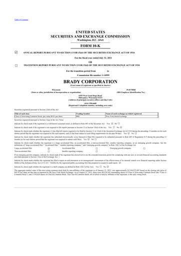 Thumbnail Brady Corporation 10-K Annual Report 2021