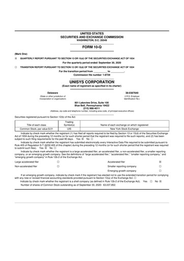 Thumbnail Unisys 10-Q Quarterly Report FY2020 