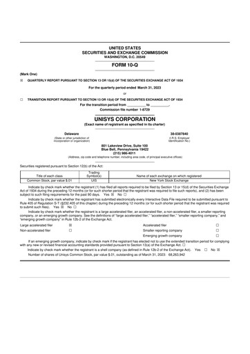Thumbnail Unisys 10-Q Quarterly Report FY2023 