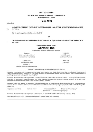 Thumbnail Gartner 10-Q Quarterly Report FY2013 