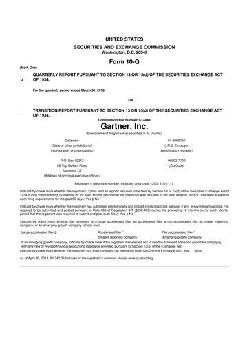 Thumbnail Gartner 10-Q Quarterly Report FY2018 