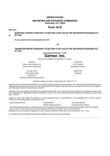 Thumbnail Gartner 10-Q Quarterly Report FY2018 