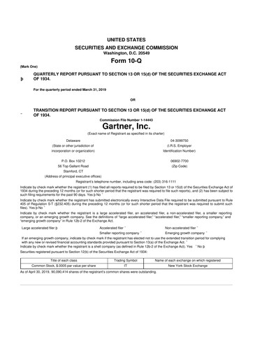 Thumbnail Gartner 10-Q Quarterly Report FY2019 