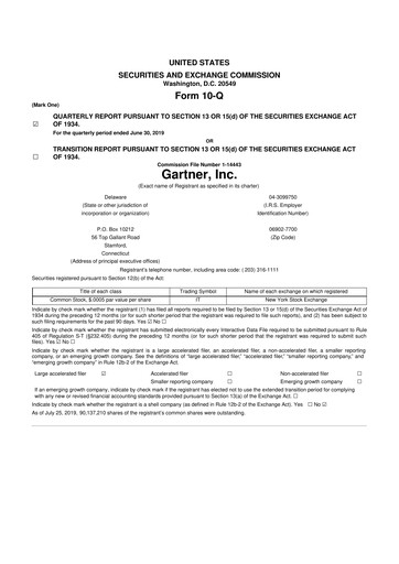 Thumbnail Gartner 10-Q Quarterly Report FY2019 