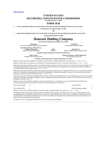 Thumbnail Hancock Whitney 10-K Annual Report 2016