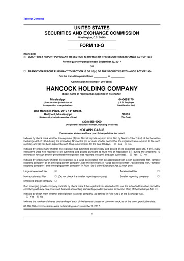 Thumbnail Hancock Whitney 10-Q Quarterly Report FY2017 
