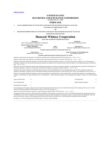 Thumbnail Hancock Whitney 10-K Annual Report 2018