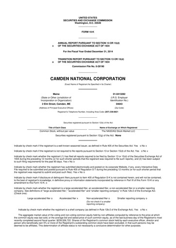 Thumbnail Camden National Corporation
 10-K Annual Report 2014