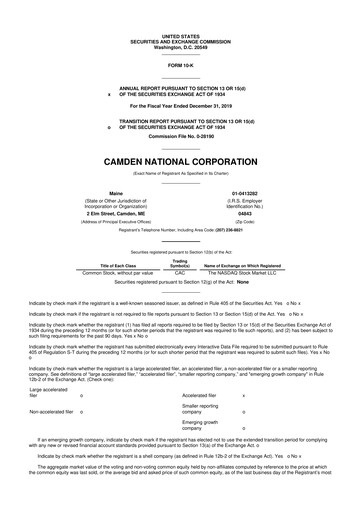 Thumbnail Camden National Corporation
 10-K Annual Report 2019