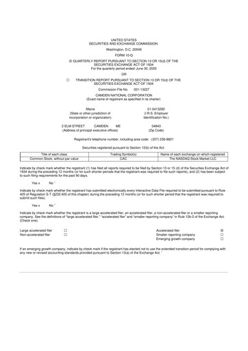 Thumbnail Camden National Corporation
 10-Q Quarterly Report FY2025 