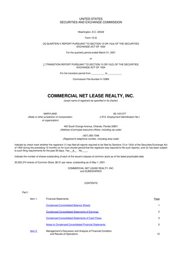 Thumbnail NNN REIT 10-Q Quarterly Report FY 