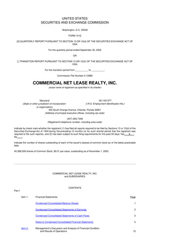 Thumbnail NNN REIT 10-Q Quarterly Report FY 