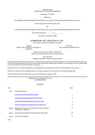 Thumbnail NNN REIT 10-Q Quarterly Report FY 