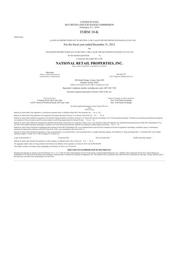 Thumbnail NNN REIT 10-K Annual Report 2012