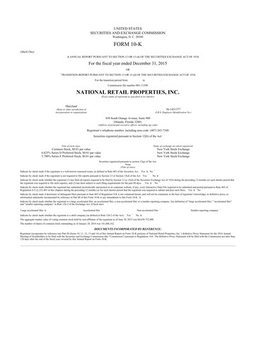 Thumbnail NNN REIT 10-K Annual Report 2015