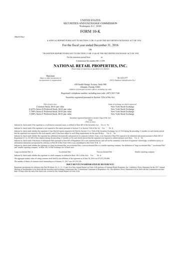 Thumbnail NNN REIT 10-K Annual Report 2016