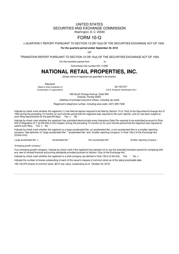 Thumbnail NNN REIT 10-Q Quarterly Report FY2018 