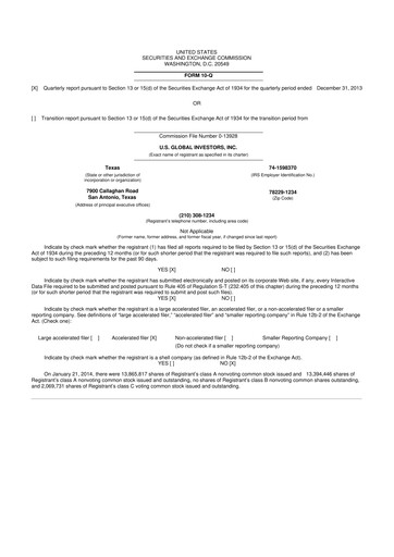 Thumbnail U.S. Global Investors 10-Q Quarterly Report FY2014 
