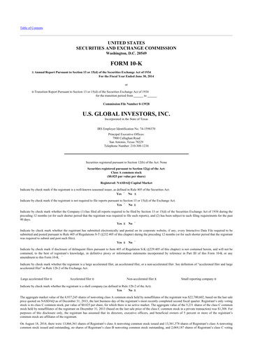 Thumbnail U.S. Global Investors 10-K Annual Report 2014