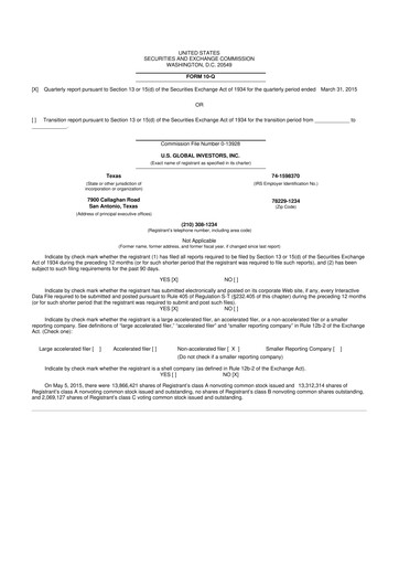 Thumbnail U.S. Global Investors 10-Q Quarterly Report FY2015 