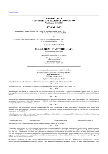 Thumbnail U.S. Global Investors 10-K Annual Report 2015