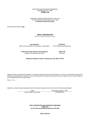 Thumbnail Unitil Corporation
 10-Q Quarterly Report FY 