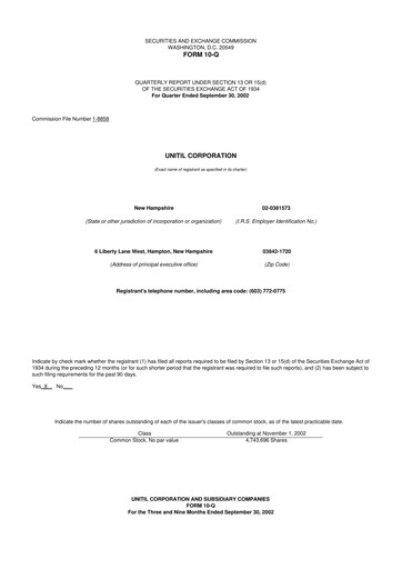 Thumbnail Unitil Corporation
 10-Q Quarterly Report FY 
