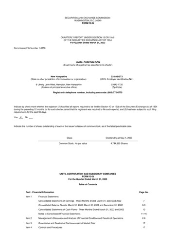 Thumbnail Unitil Corporation
 10-Q Quarterly Report FY 