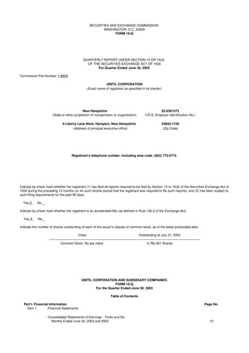 Thumbnail Unitil Corporation
 10-Q Quarterly Report FY 