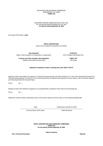 Thumbnail Unitil Corporation
 10-Q Quarterly Report FY 