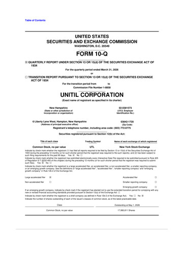 Thumbnail Unitil Corporation
 10-Q Quarterly Report FY 