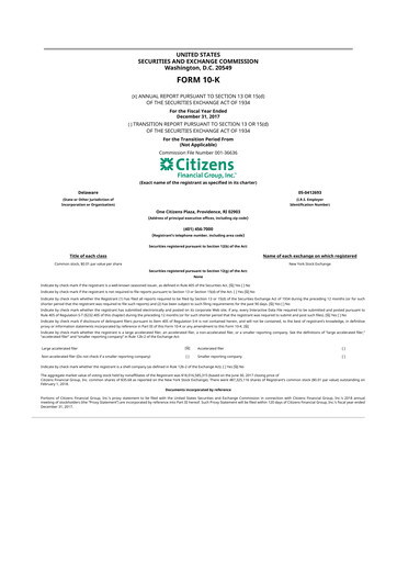 Thumbnail Citizens Financial Group 10-K Annual Report 2017