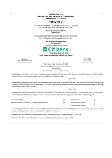 Thumbnail Citizens Financial Group 10-Q Quarterly Report FY2018 