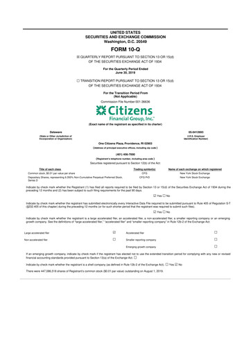Thumbnail Citizens Financial Group 10-Q Quarterly Report FY2019 