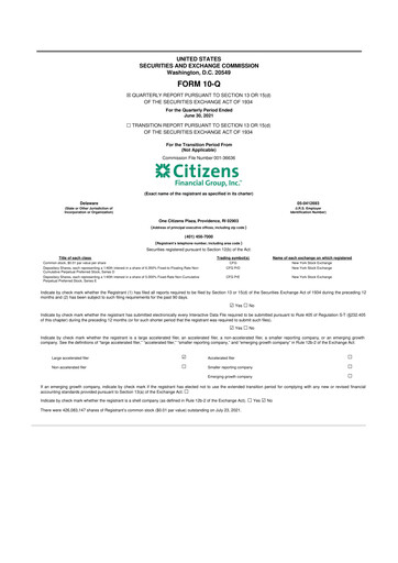 Thumbnail Citizens Financial Group 10-Q Quarterly Report FY2021 