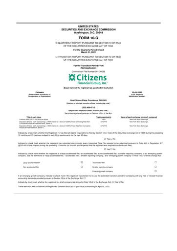 Thumbnail Citizens Financial Group 10-Q Quarterly Report FY2022 