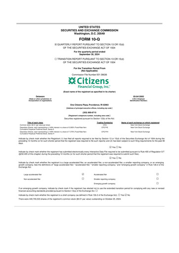 Thumbnail Citizens Financial Group 10-Q Quarterly Report FY2024 